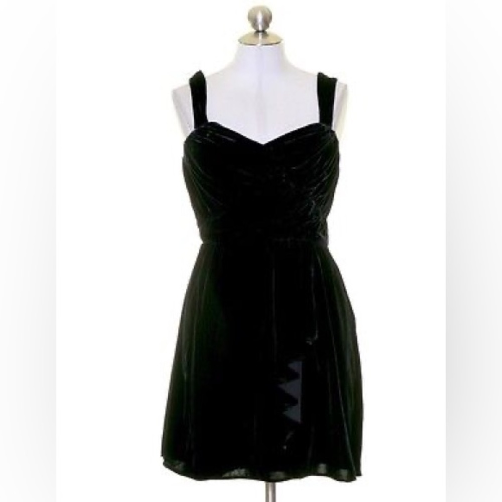 Express Black Velvet Draped Ruched Mini Dress Front Slit 2000s